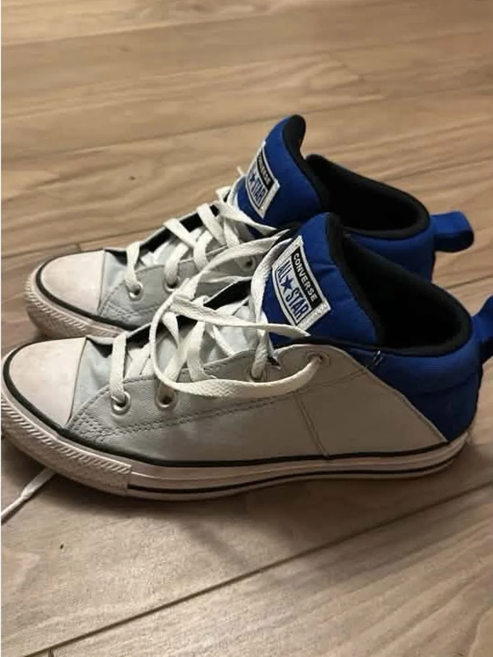 Converse Kids White Canvas High Top Sneakers with Blue Collar